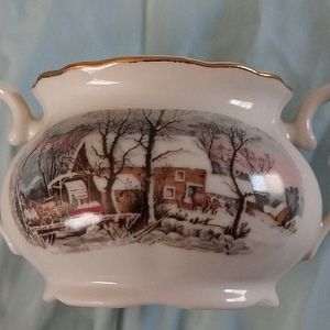 '77 CURRIER & IVES THE OLD GRIST MILL Creamer & Sugar AVON Exclusive Rep Award
